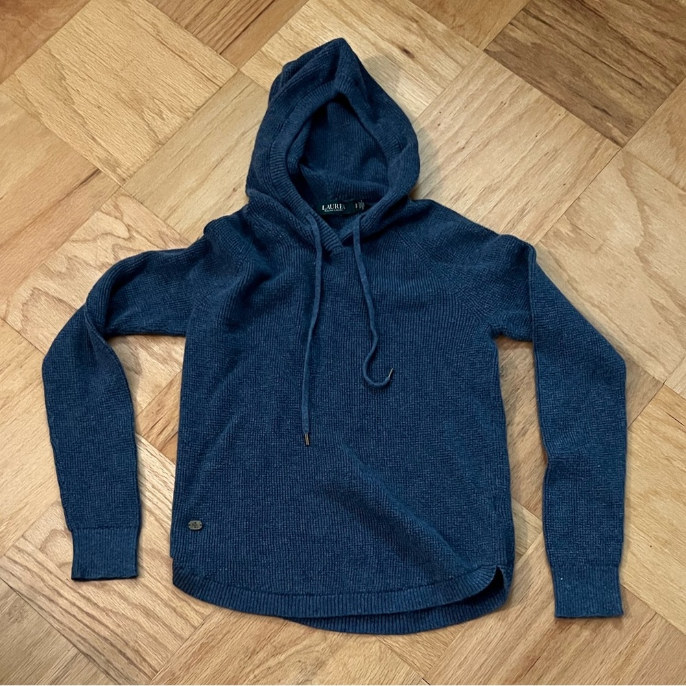 Lauren Ralph Lauren Blue Waffle Knit Hoodie